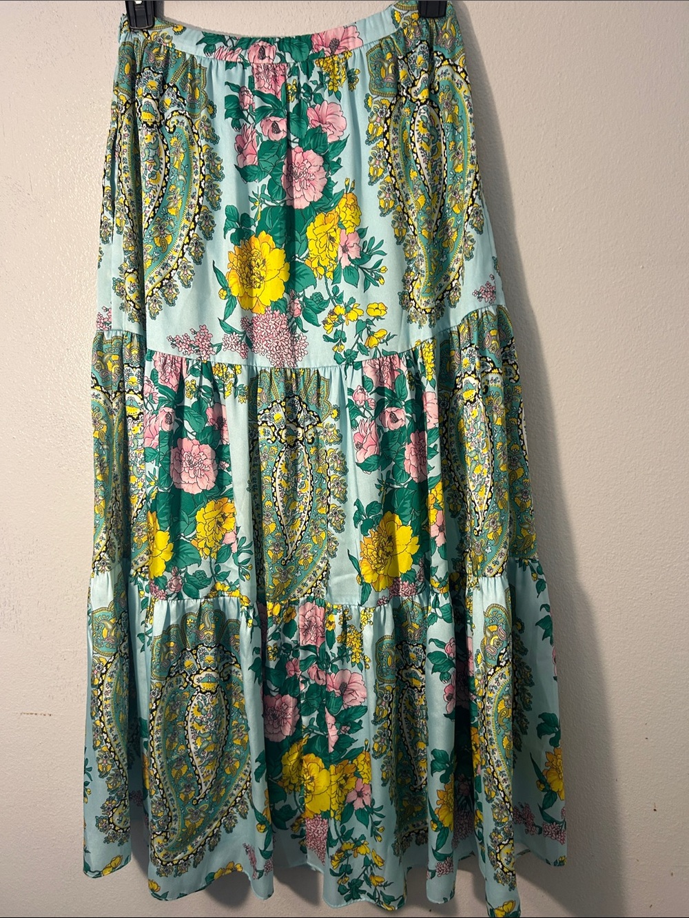 Kobi Halperin Floral Paisley Tiered Maxi Skirt Aqua Boho - Picture 6 of 15